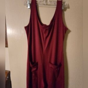 Burgundy Sleeveless Dress with Pockets